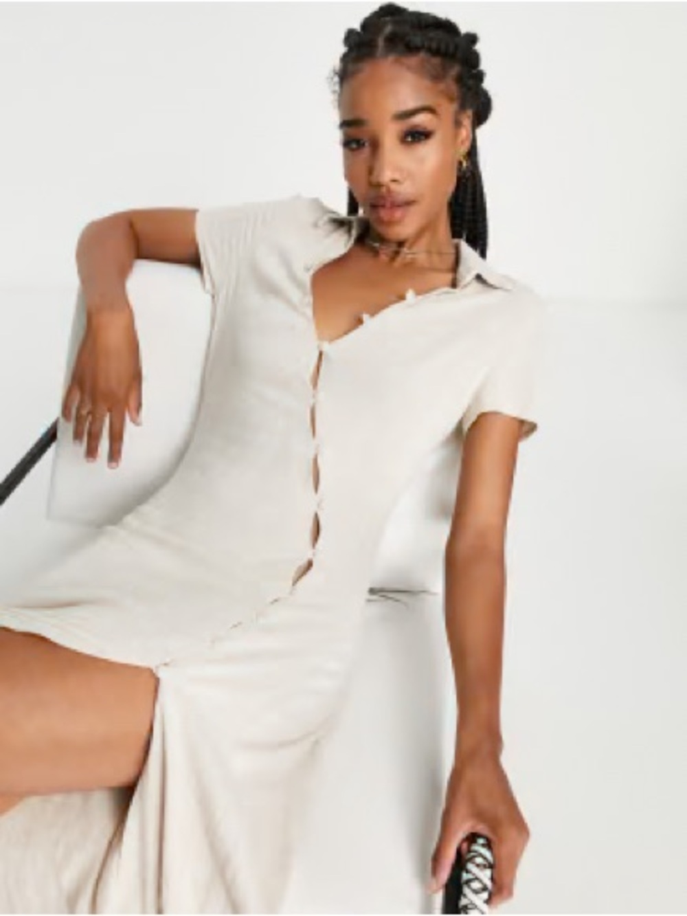 Beige Linen-Blend Button Front Maxi Dress